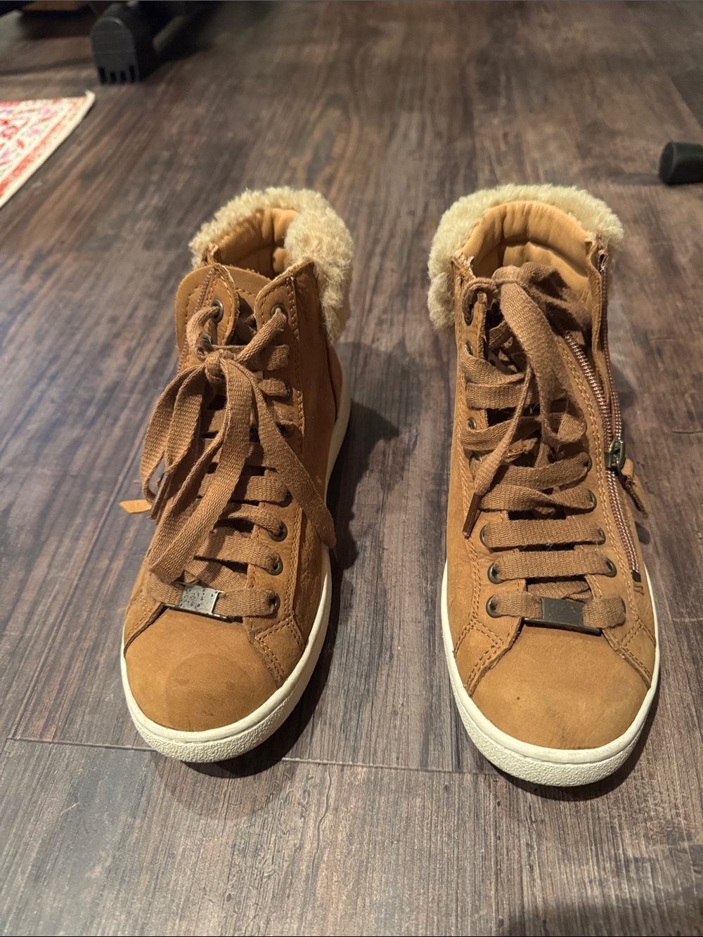 UGG Chestnut Lace-Up Shearling-Trim High Top Boots